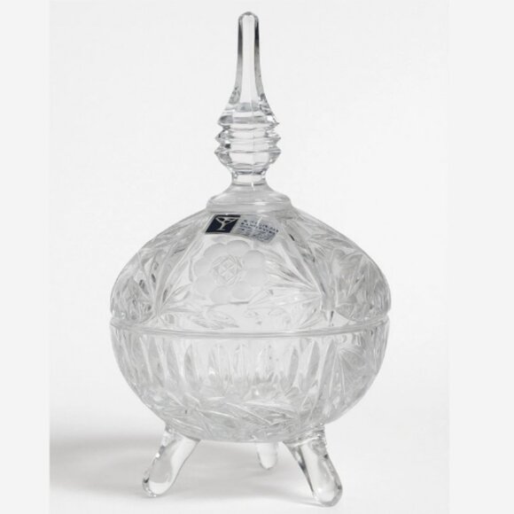 Vintage VIKSA Candy Dish Bowl With Top Cover 24% Lead Crystal 4-Footed 9" x 5" - Picture 1 of 4